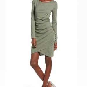 Leith Olive Green Ruched Long Sleeve Dress size Medium